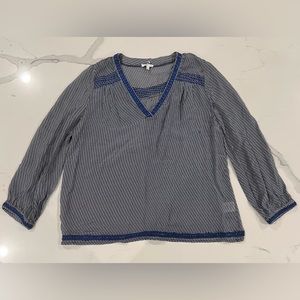 Joie 100% Silk Embroidered Navy Abstract Print Sheer Boho Tunic Size Large